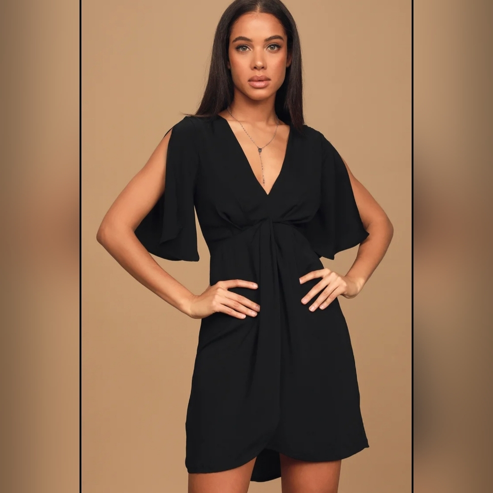 Lulus With This Kiss Black Flutter Sleeve Mini Dress Womens Size XS NWT